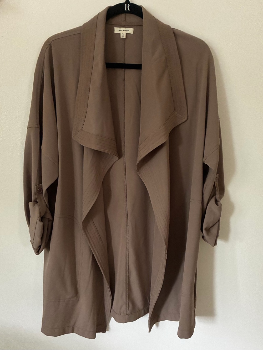 Chic & Cozy: Max Studio Tan Draped Oversized Open Jacket Size L